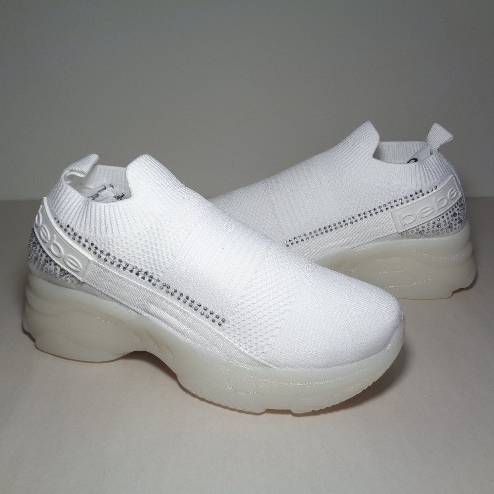 Bebe Size 8 M AMARIS White Rhinestone Studded Sneakers New Women's Shoes